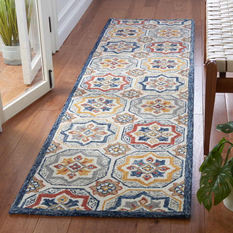 Tapis géométrique en laine et coton touffeté à la main Metro, Tapis de couloir 2 pi 3 po x 9 pi