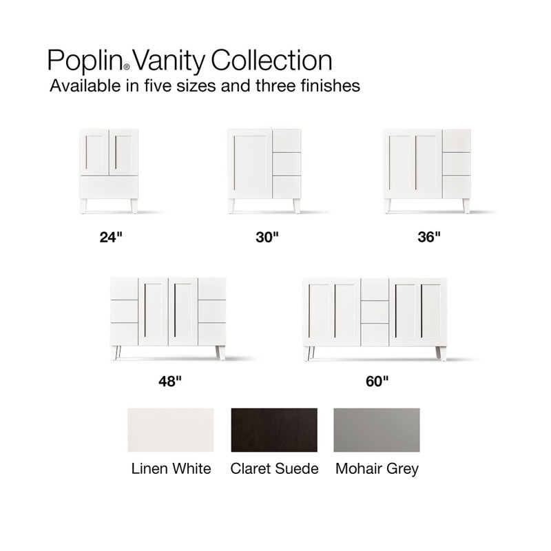 Poplin® 48" Vanity Base Only with Furniture Legs, 2 Doors and 6 Drawers, Linen White