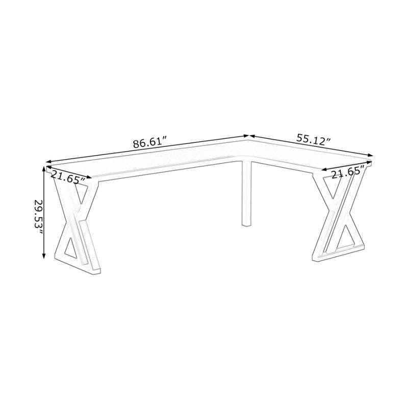 Bureau d'écriture rectangulaire en bois massif noir, H 29,53 po x l 86,61 po x P 55,12 po, Orienté à droite