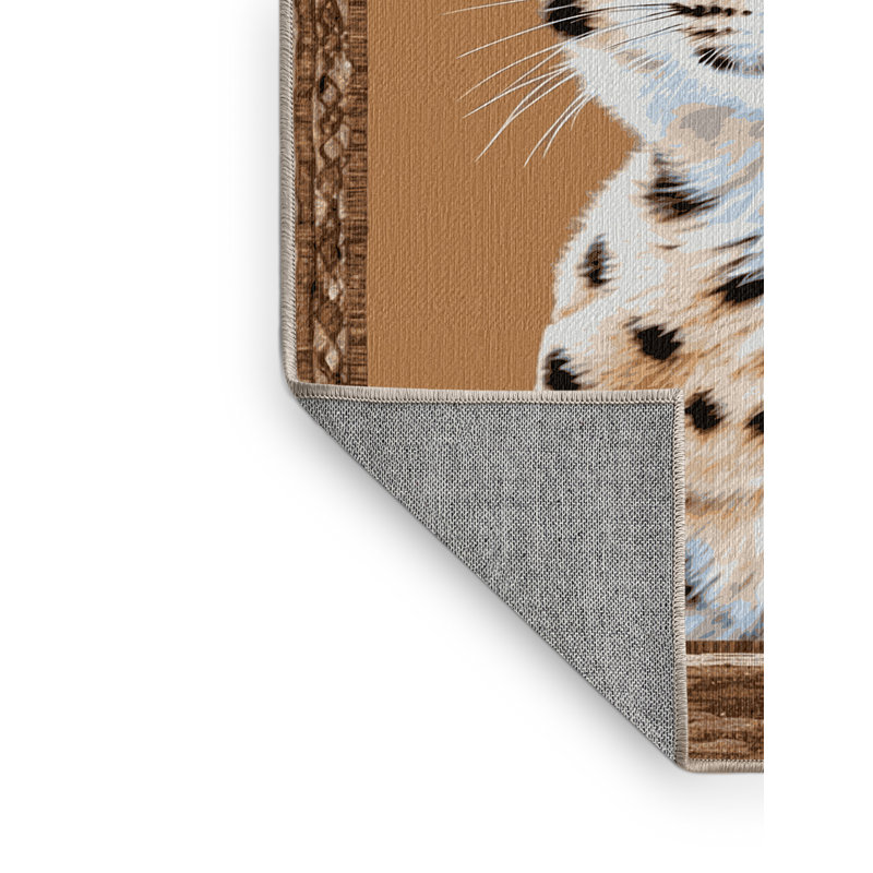 Washable Caracal Big Cats Area Rug, Round 7'