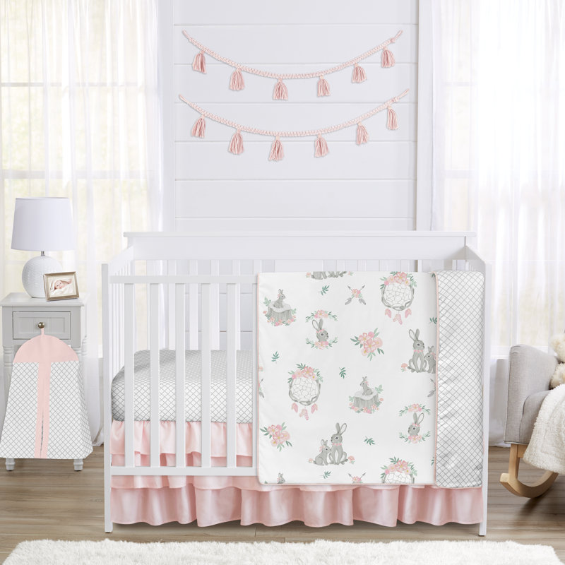 Ensemble de literie pour lit de bébé 4 pièces lapin floral