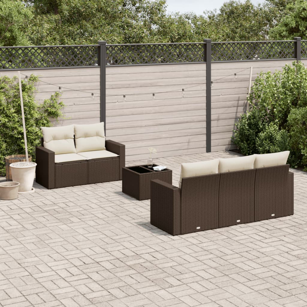 6-Tlg. Garten-Sofagarnitur Mit Kissen Braun Poly Rattan