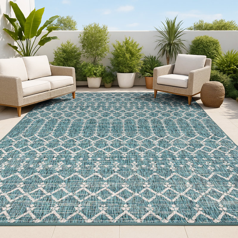 Tapis d'intérieur / extérieur Crompton, Bleu sarcelle / Gris, Rectangle 10 pi x 14 pi