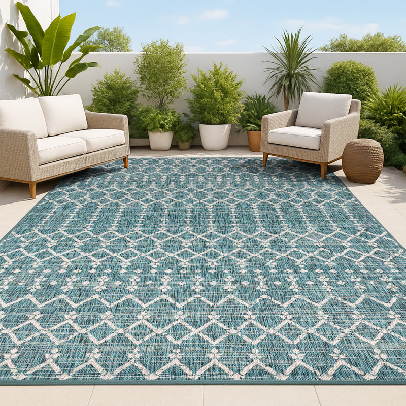 Tapis d'intérieur / extérieur Crompton, Bleu sarcelle / Gris, Rectangle 3 pi 1 po x 5 pi