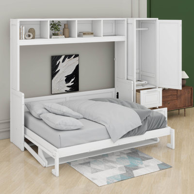 Grand lit escamotable avec placard et tiroirs