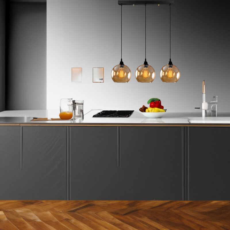 3 Lights Unique Globe Kitchen Island Chandelier