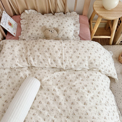 Minimalist Cotton Muslin Floral Kids Duvet Cover Set  (No Pillowcases)
