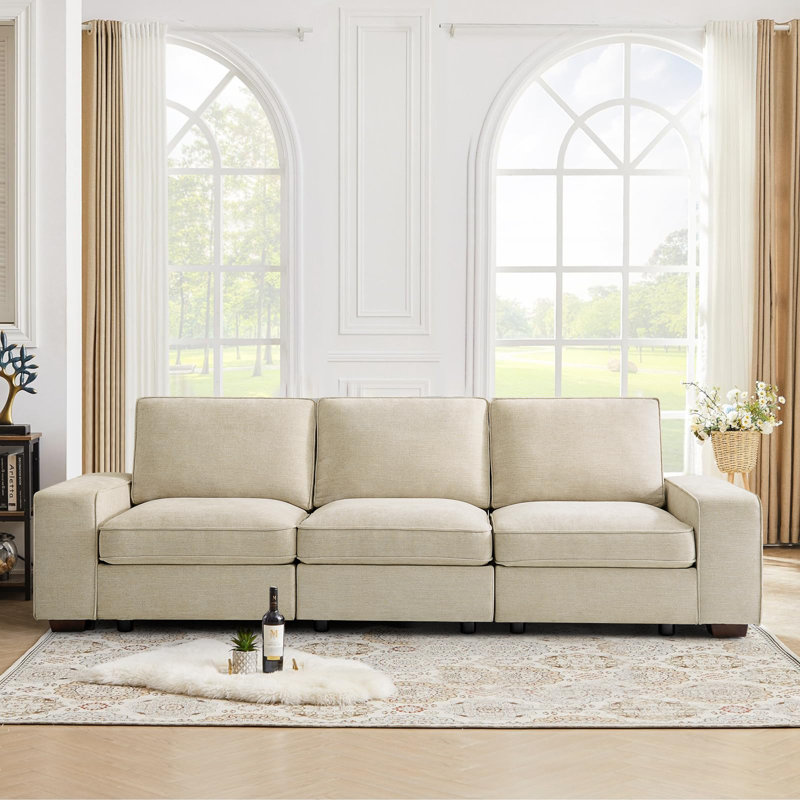 Beige Chenille Fabric 100" Modular Sofa with Storage and Pillow Back