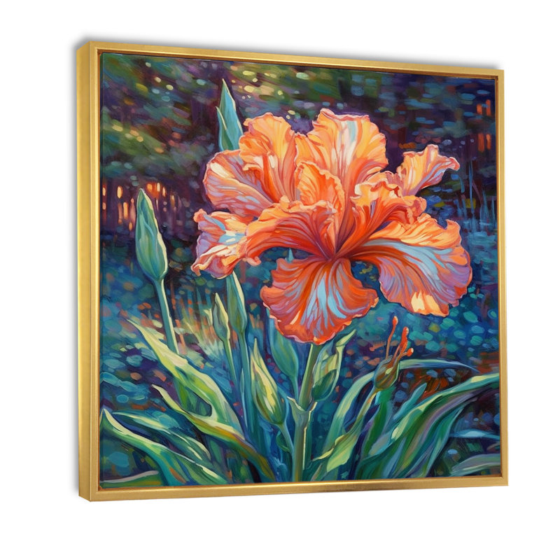 «Glorious Pink Hibiscus By The Waterside I», reproduction sur toile, H 16 po x l 16 po, Cadre flottant doré