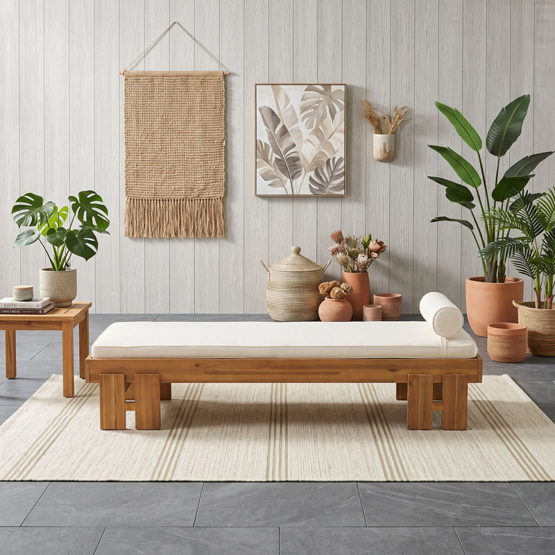 Chaise en bois d'acacia pour l'intérieur et l'extérieur avec coussin et traversin
