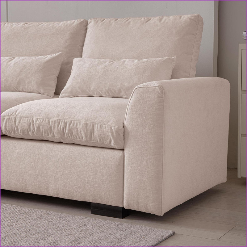 Canapés modulaires, 114,5 po moderne en L avec rangement pour repose-pieds réversible, ports USB | Beige | Chenille