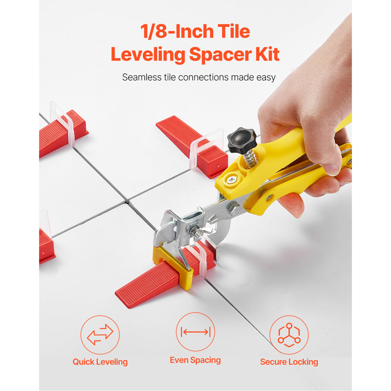 Tile Levelling System 1/8" (3 mm) 700pcs Tile Spacers+200 Reusable Wedges 1 Plier
