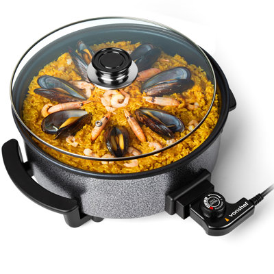 Vonshef Electric Frying Pan 6L, 30cm Round Non-Stick Multi Cooker with Glass Lid