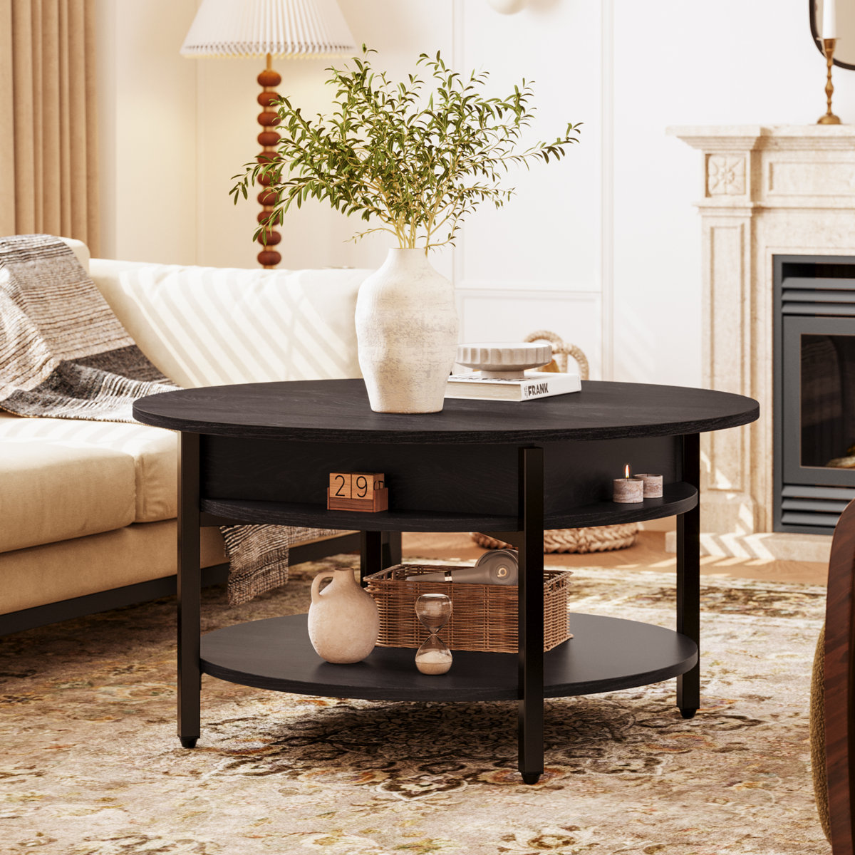 Wynny 27"W Round Lift-Top Wood Coffee Table with Storage By 17 Stories
