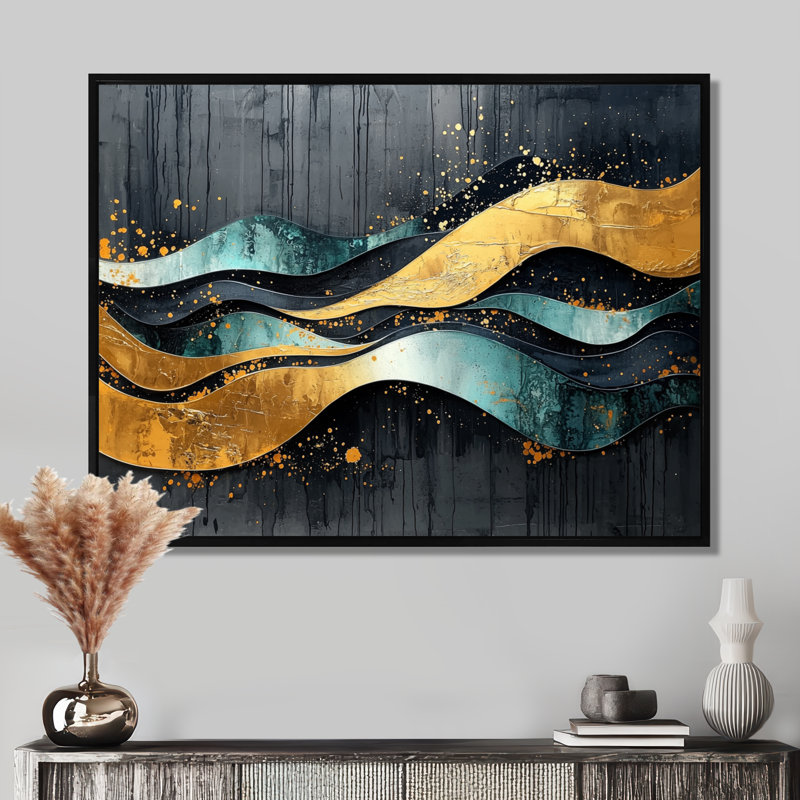 Abstrait transitionnel temporal abstrait III - art mural transitionnel, H 12 po x l 20 po, Cadre flottant