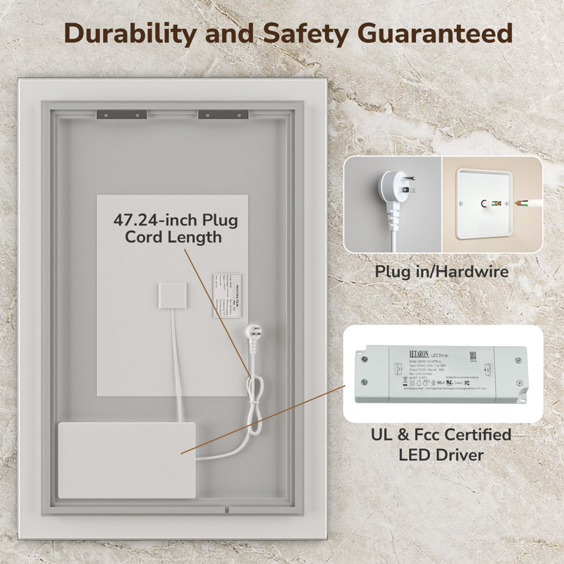 Front & Back LED Sensor Bathroom Vanity Mirror With Human Body Induction Wall Mirror Dimmable Anti Fog, 36" x 24" 