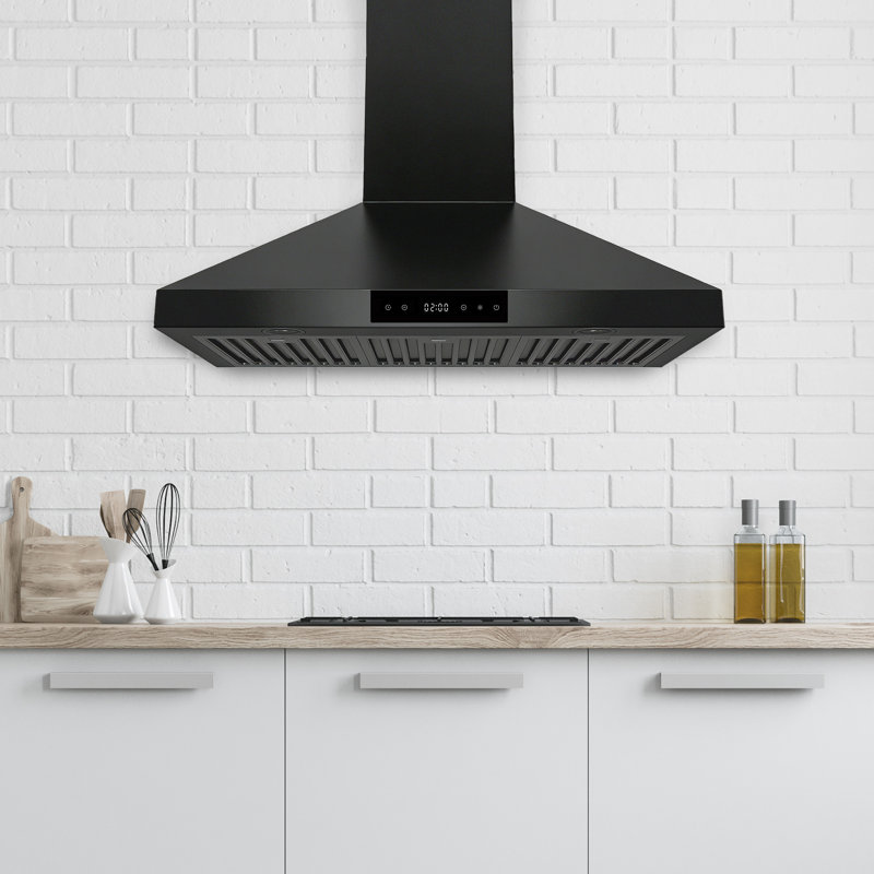 Hotte de cuisine à hotte murale avec conduit 3 ou 3 vitesses Hauslane, Noir mat, 36"