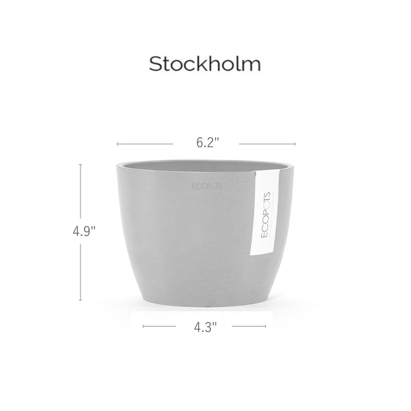 Ecopots Stockholm Indoor/Outdoor Modern Recycled Plastic Flower Pot Planter, Gray, 5" H x 6" W x 6" D