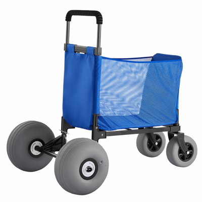 Beach Cart with Large Wheels for Sand, 165 lbs Load Capacity, Heavy Duty Folding Beach Wagon with 12" Balloon Wheels, Storage Bag, 33" to 45" Adjustable Height, Dolly for Camping Fishing Garden