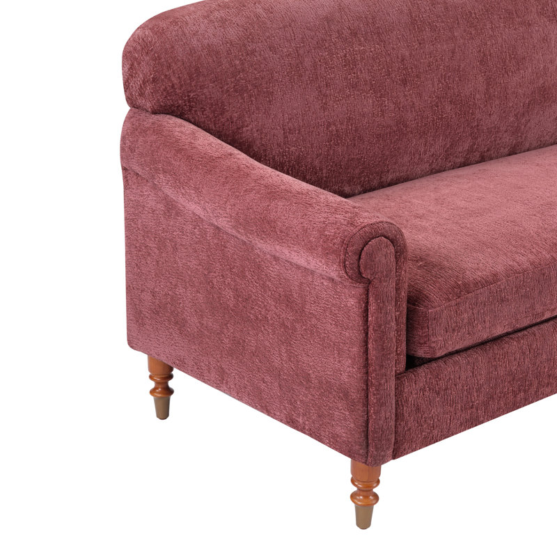 Causeuse 2 places avec accoudoirs roulés Modern, Chenille rouge
