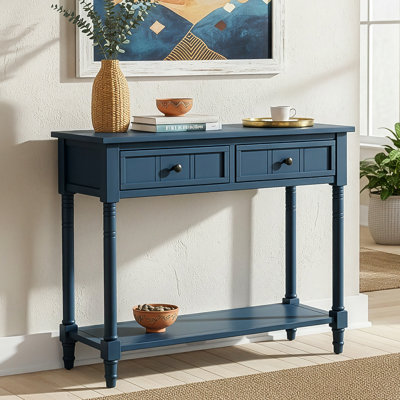 Console de style traditionnel avec deux tiroirs et une tablette inférieure (bleu marine foncé)