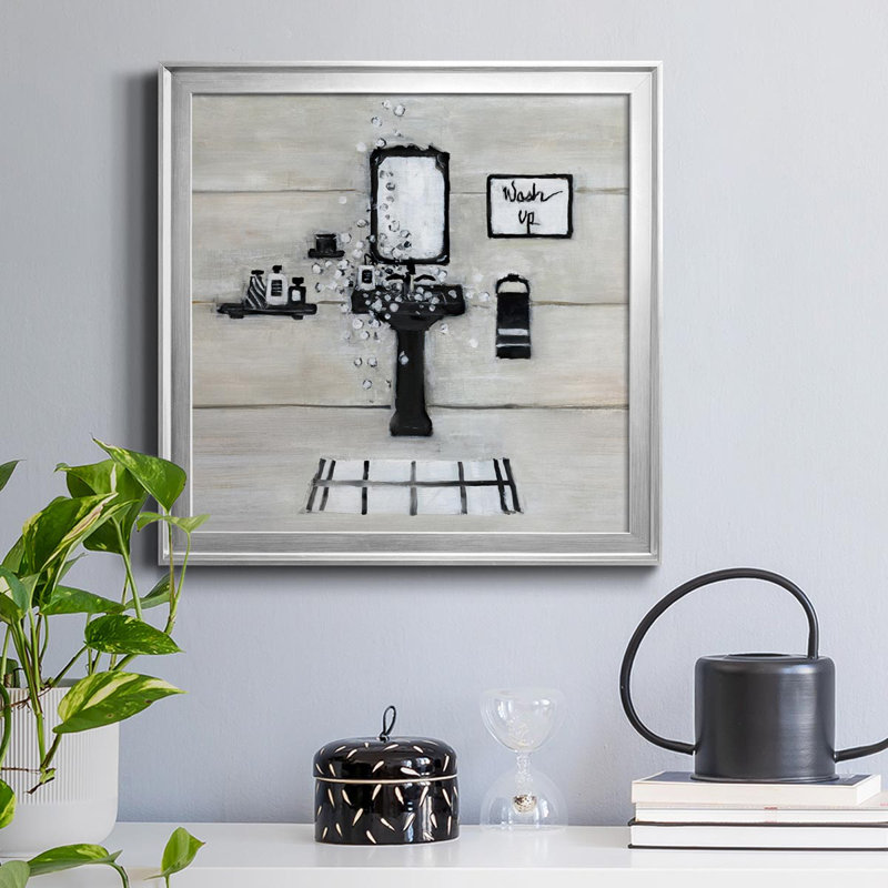 " Wash Up Bath " Painting Print, Silver Framed Canvas, 16" H x 16" W x 1" D