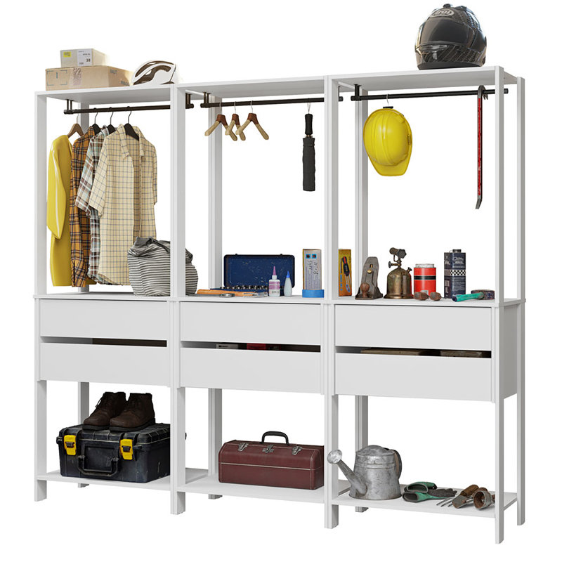  Garage Storage Rack with 6 Drawers and Hanging Spaces 82"L Multiuse Modular Organization Cabinet for Tools - White, White