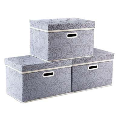 Collapsible Storage Boxes With Lids Fabric Decorative Storage Bins 3 Pack