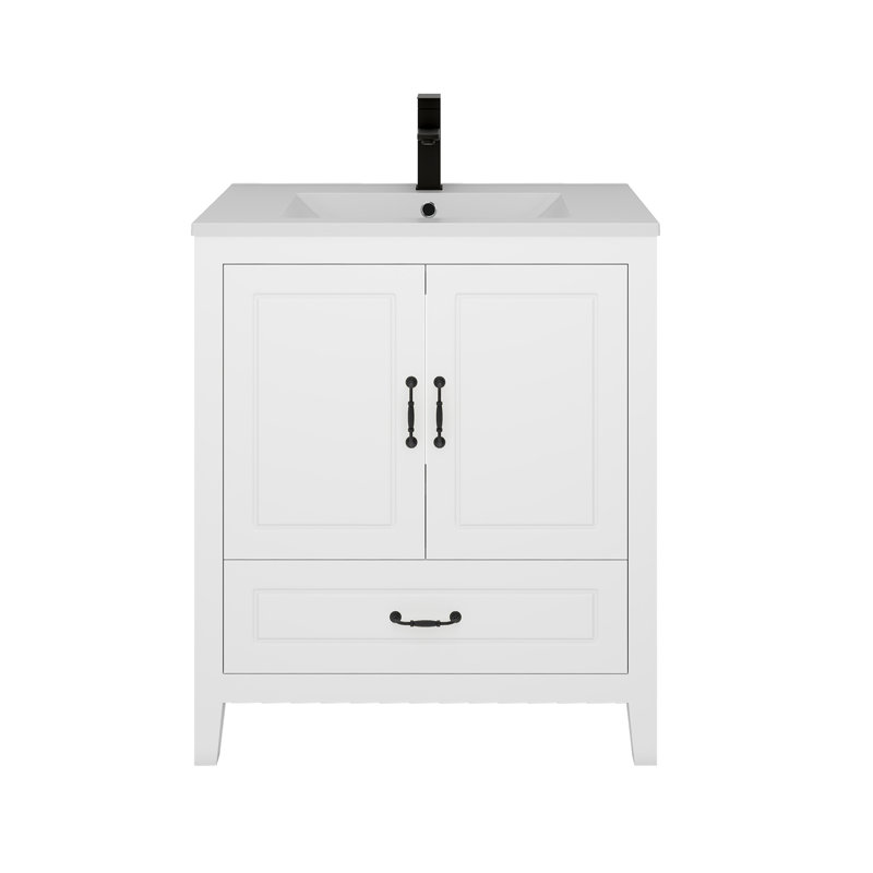 (No Faucet)Transform Your Space: 30" White Bathroom Vanity with Ceramic Sink – Modern, Durable, and Ready to Install, 30"