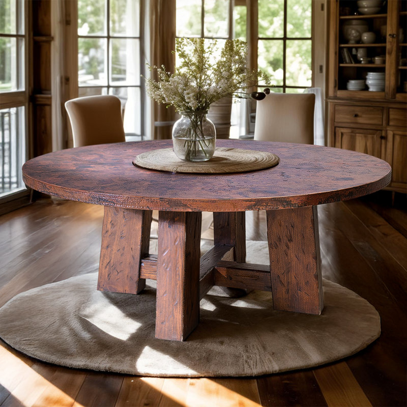 Round Copper Dining Table with Lazy Susan