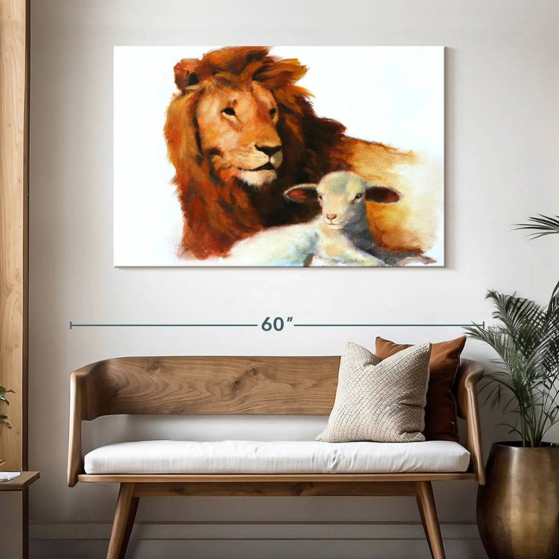 Brampt lion et agneau, H 32 po x l 48 po