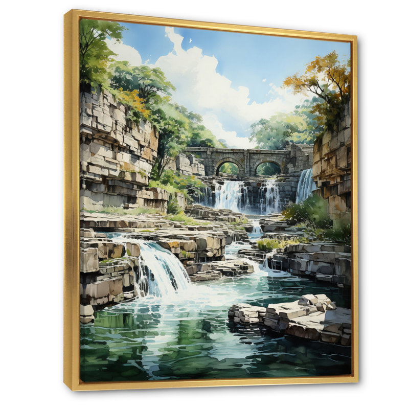 Barrage majestueux, cascade impressionniste - paysage urbain, art mural, H 32 po x l 16 po x P 1 po, Cadre flottant doré