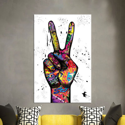 Paix au doigt, art graffiti, toile graffiti, art coloré, art mural au look 3D, cadeaux graffiti, affiche sur toile, décoration intérieure