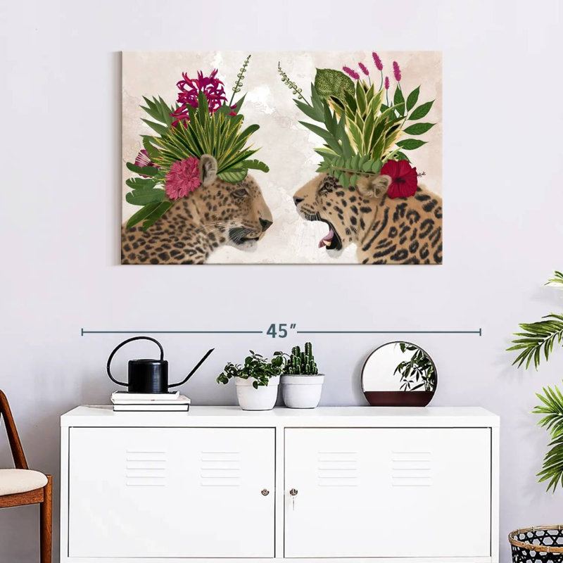 Brampt Hot House Leopards Pair Pink Green, 24" H x 36" W