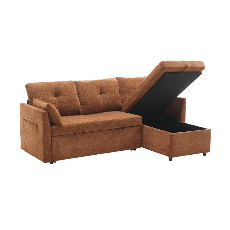 Modular L-Shaped Sofa, Modular Long Sofa with Reversible Chaise Lounge, Brown Chenille