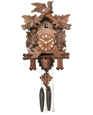  One Day Cuckoo Clock 13" H Carved Maple Leaves and Moving Birds