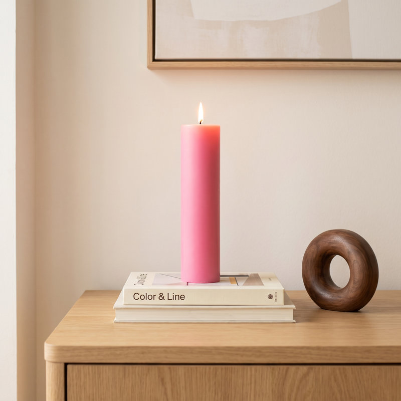 Oliva Unscented Pillar Candle, Hot Pink, 4, 9" H x 2" W x 2" D