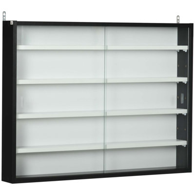 5-Tier Wall-Mounted Glass Display Cabinet with Adjustable Shelves and 2 Doors for Collectibles and Decor