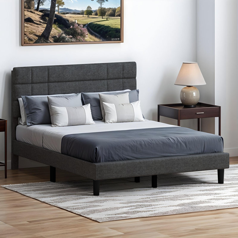 Kestra Upholstered Platform Bed, Queen, Gray