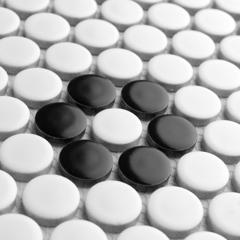 Metro Penny Metro Penny Matte White with Black Flower 9-3/4" x 11-1/2" Porcelain Mosaic Floor and Wall Tile