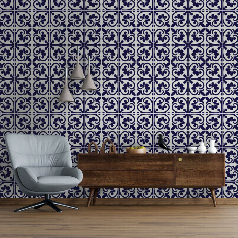 Amodea Betsy Monocromatic Dark Blue Victorian Wall Tile Sticker Set 15cm x 15cm 