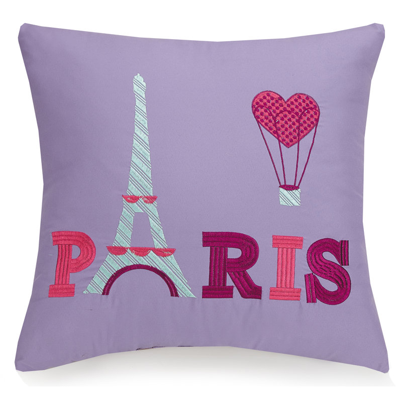 Lavender Embroidered Paris Theme Square Throw Pillow