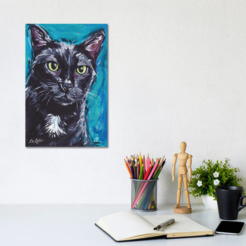 Expressive Black Cat by Hippie Hound Studios - Wrapped Canvas Print, 20.32 cm H x 30.48 cm W