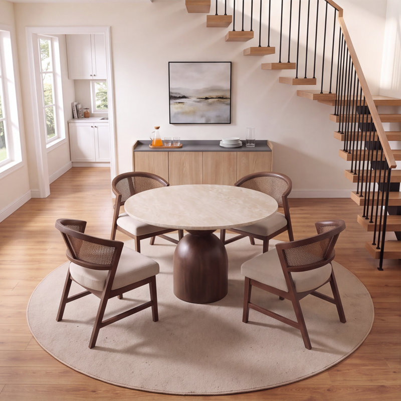 Ensemble table et chaises de salle à manger, Beige, Blanc/Noir