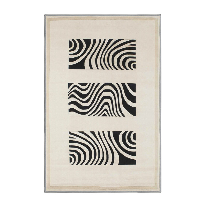 Tapis beige/noir contemporain, Rectangle 5 pi x 7 pi