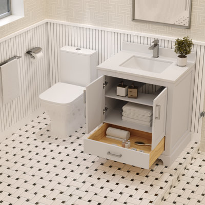30" Bathroom Vanity with Sink Combo, Multi-functional Bathroom Cabinet with Doors and Drawer, Solid Frame and MDF Board