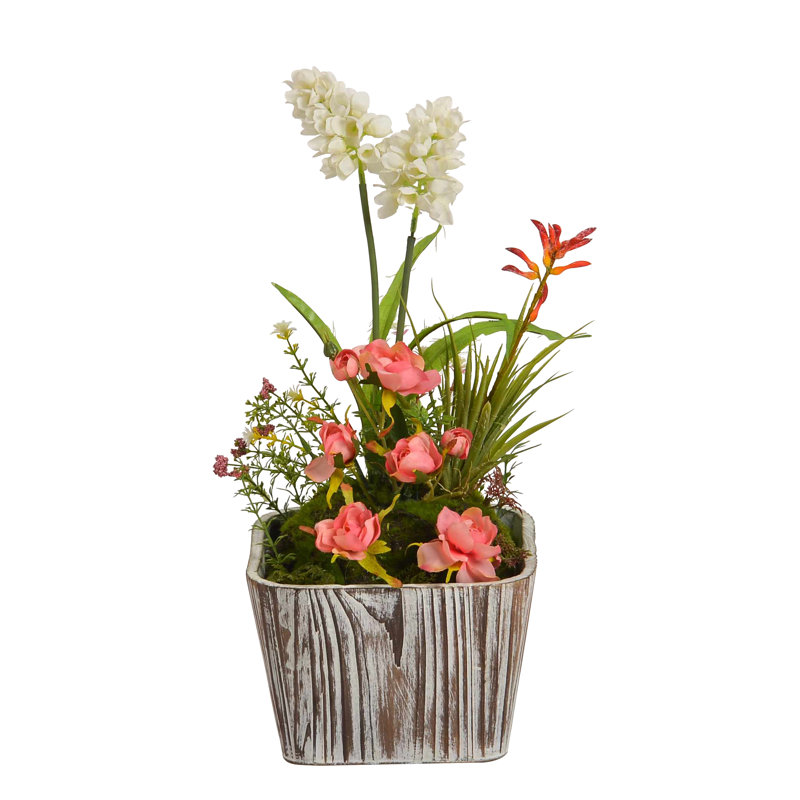 Arrangement floral blanc/rouge en pot