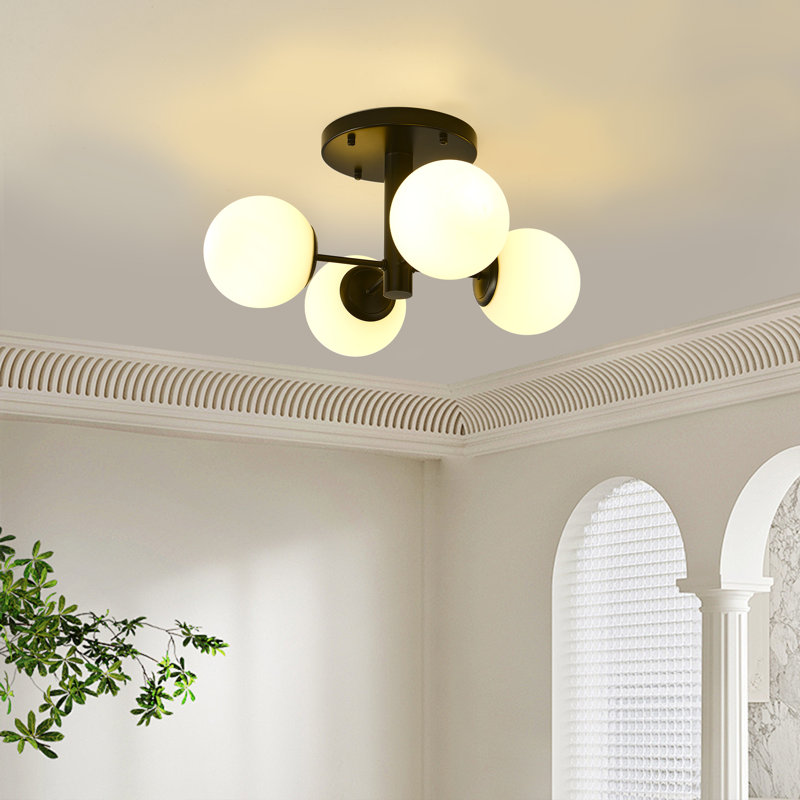 4-light Sputnik Semi Flush Mount, Matte Black