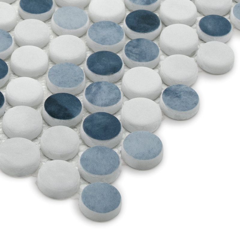 11" x 10" Penny Round Recycled Glass Floor & Wall Mosaic Tile, Blue