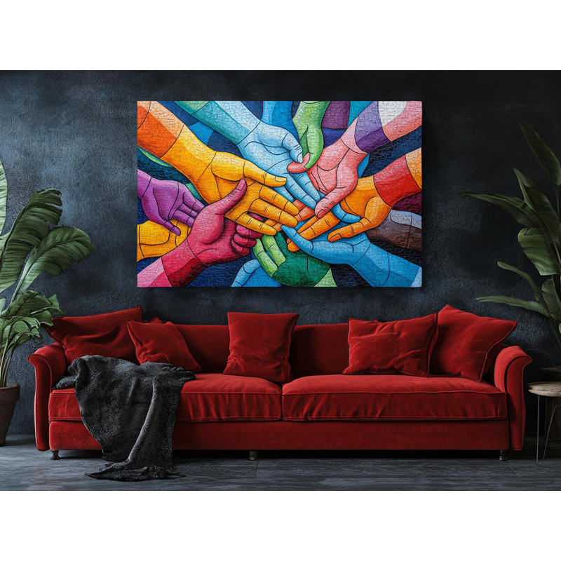 «Colorful Unity Hands», impression sur toile, connexion vibrante, décoration murale, H 16 po x l 24 po